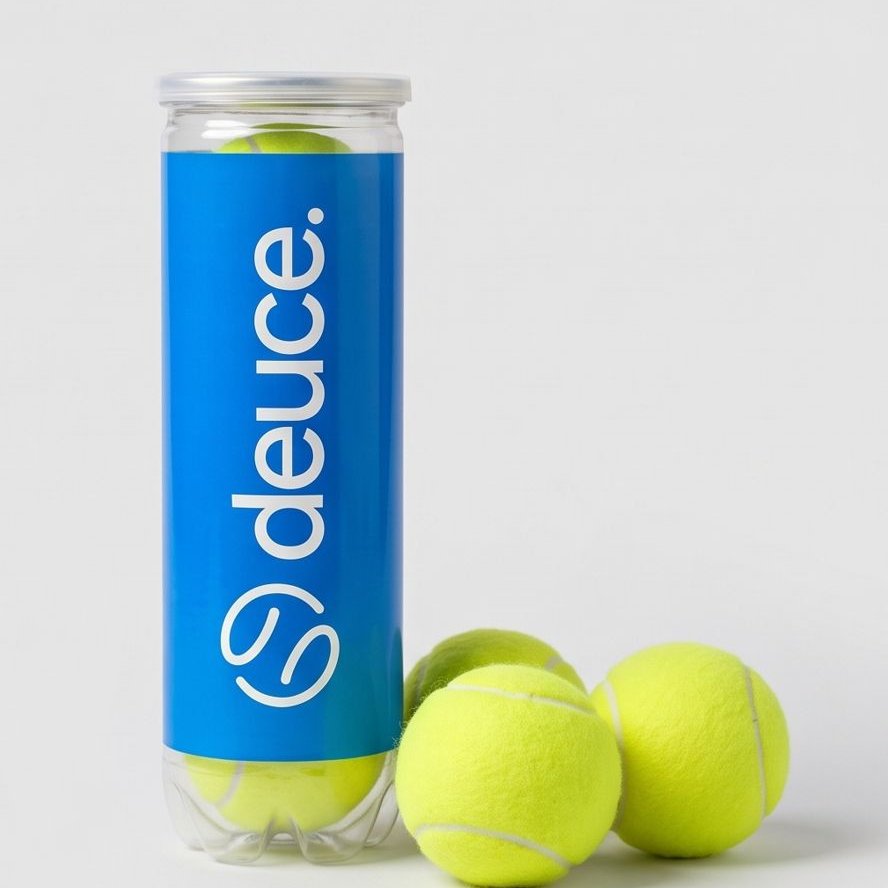 Ball can with a blue deuce label